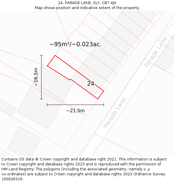 24, PARADE LANE, ELY, CB7 4JA: Plot and title map