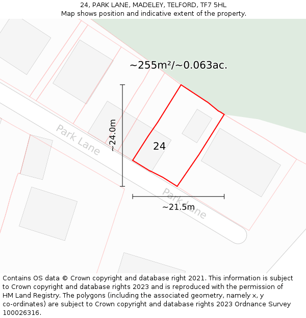 24, PARK LANE, MADELEY, TELFORD, TF7 5HL: Plot and title map