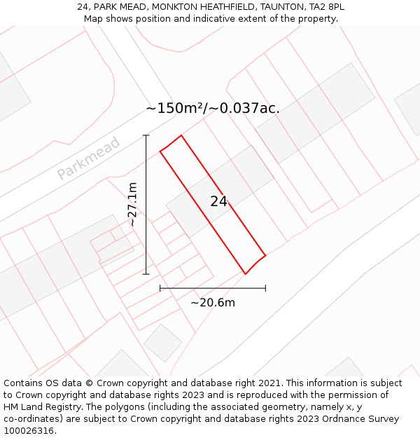 24, PARK MEAD, MONKTON HEATHFIELD, TAUNTON, TA2 8PL: Plot and title map