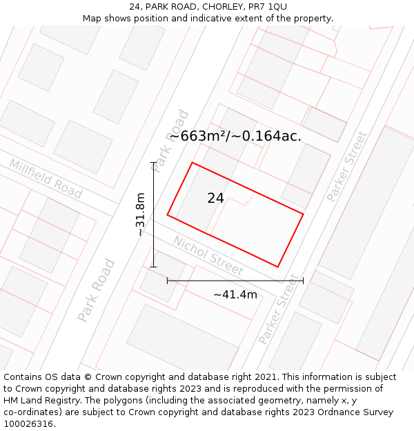 24, PARK ROAD, CHORLEY, PR7 1QU: Plot and title map