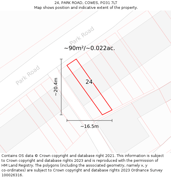 24, PARK ROAD, COWES, PO31 7LT: Plot and title map