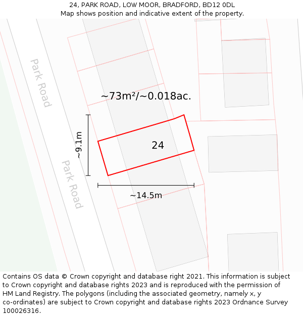 24, PARK ROAD, LOW MOOR, BRADFORD, BD12 0DL: Plot and title map
