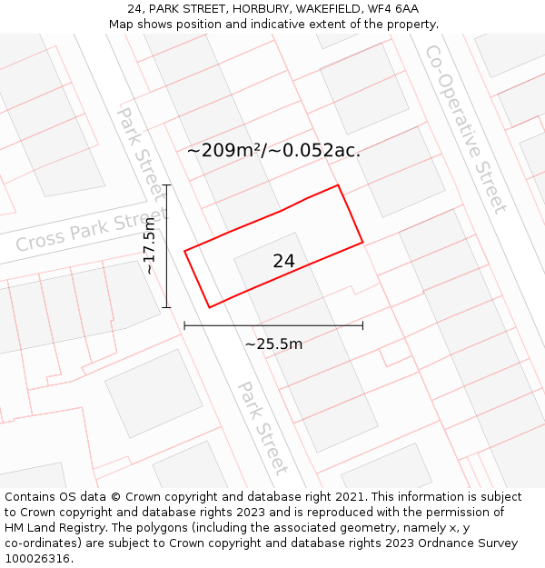 24, PARK STREET, HORBURY, WAKEFIELD, WF4 6AA: Plot and title map