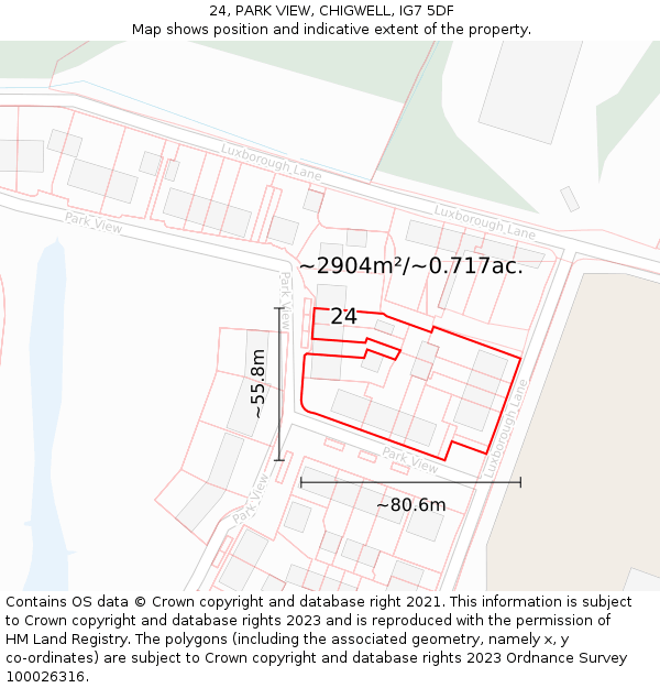 24, PARK VIEW, CHIGWELL, IG7 5DF: Plot and title map