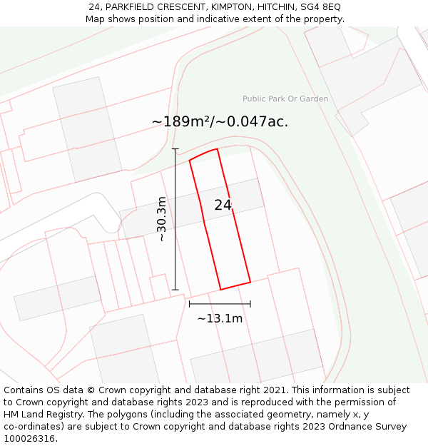 24, PARKFIELD CRESCENT, KIMPTON, HITCHIN, SG4 8EQ: Plot and title map