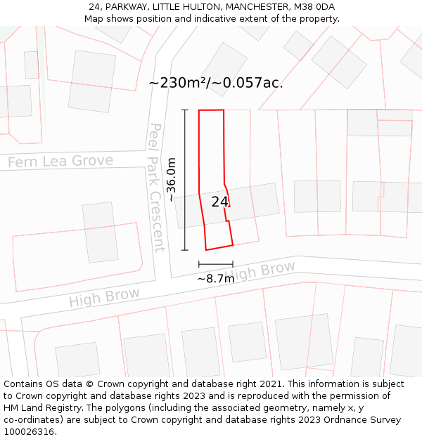 24, PARKWAY, LITTLE HULTON, MANCHESTER, M38 0DA: Plot and title map