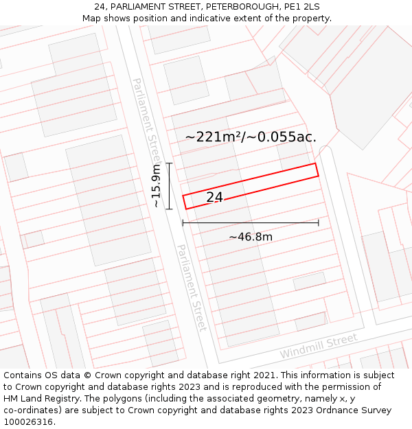 24, PARLIAMENT STREET, PETERBOROUGH, PE1 2LS: Plot and title map