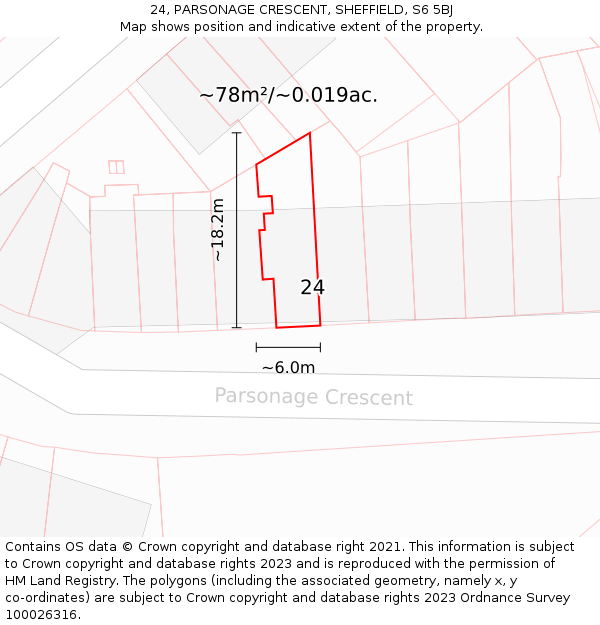 24, PARSONAGE CRESCENT, SHEFFIELD, S6 5BJ: Plot and title map