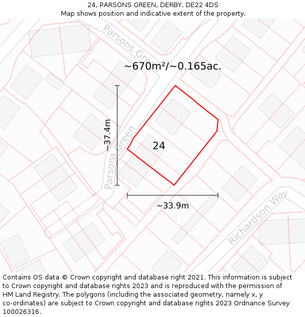 24, PARSONS GREEN, DERBY, DE22 4DS: Plot and title map
