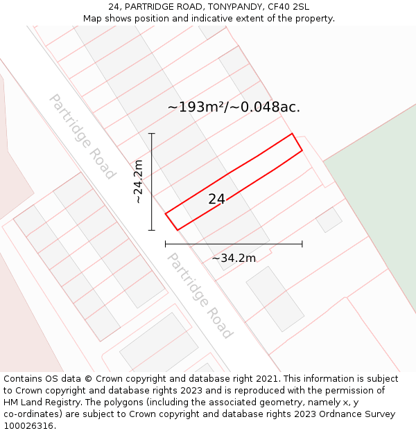 24, PARTRIDGE ROAD, TONYPANDY, CF40 2SL: Plot and title map