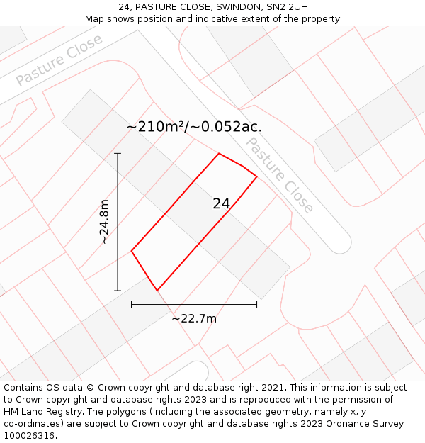 24, PASTURE CLOSE, SWINDON, SN2 2UH: Plot and title map