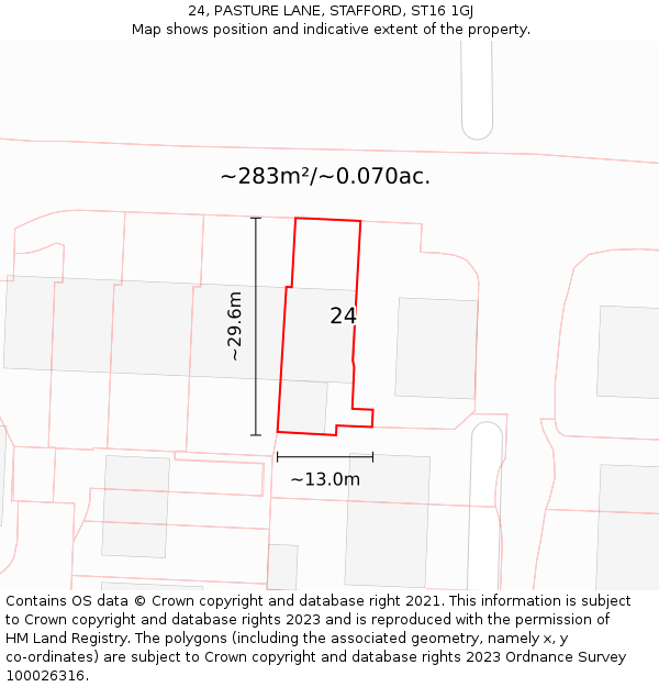 24, PASTURE LANE, STAFFORD, ST16 1GJ: Plot and title map