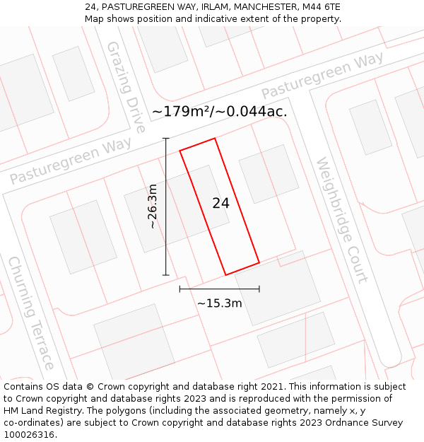 24, PASTUREGREEN WAY, IRLAM, MANCHESTER, M44 6TE: Plot and title map