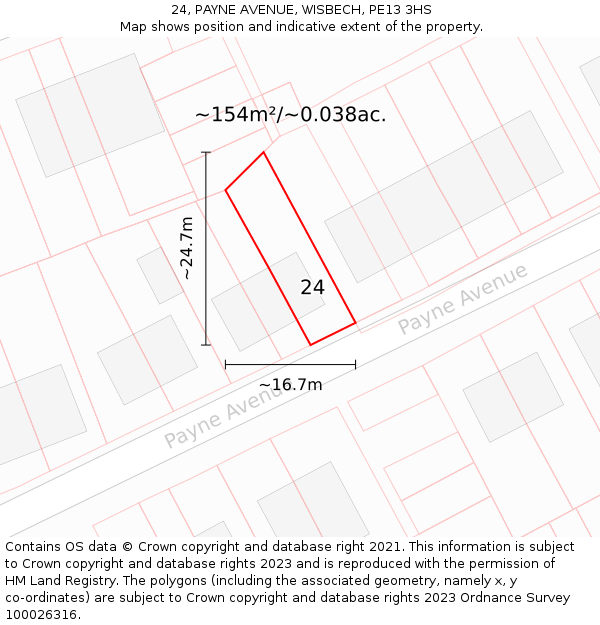 24, PAYNE AVENUE, WISBECH, PE13 3HS: Plot and title map