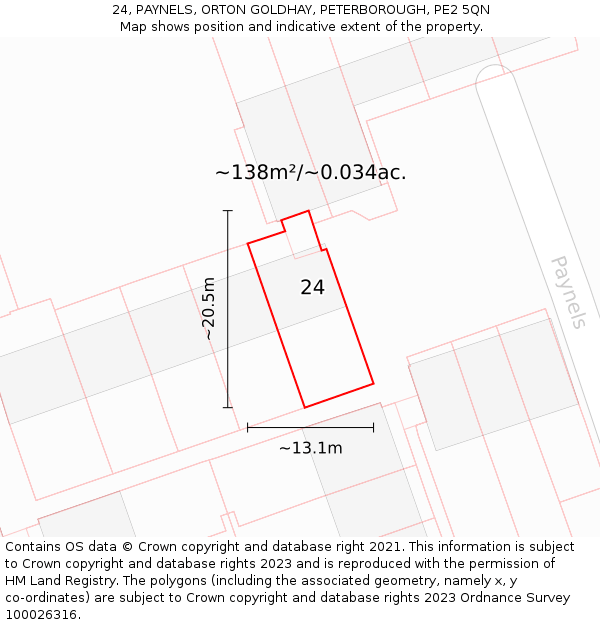 24, PAYNELS, ORTON GOLDHAY, PETERBOROUGH, PE2 5QN: Plot and title map