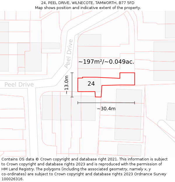 24, PEEL DRIVE, WILNECOTE, TAMWORTH, B77 5FD: Plot and title map