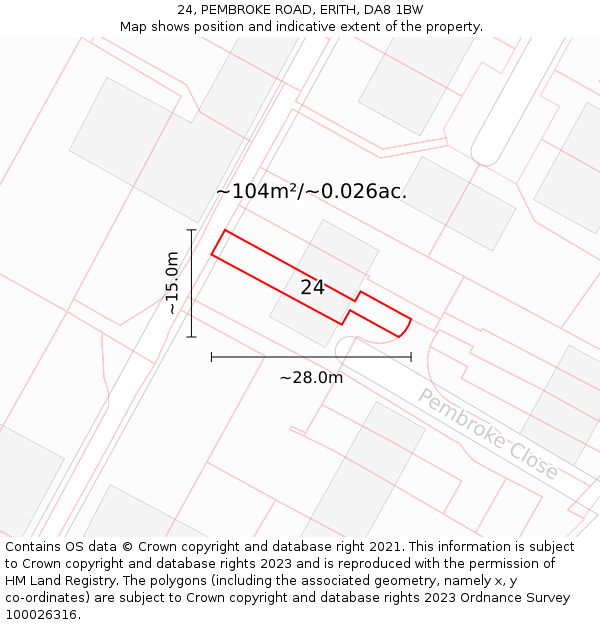 24, PEMBROKE ROAD, ERITH, DA8 1BW: Plot and title map