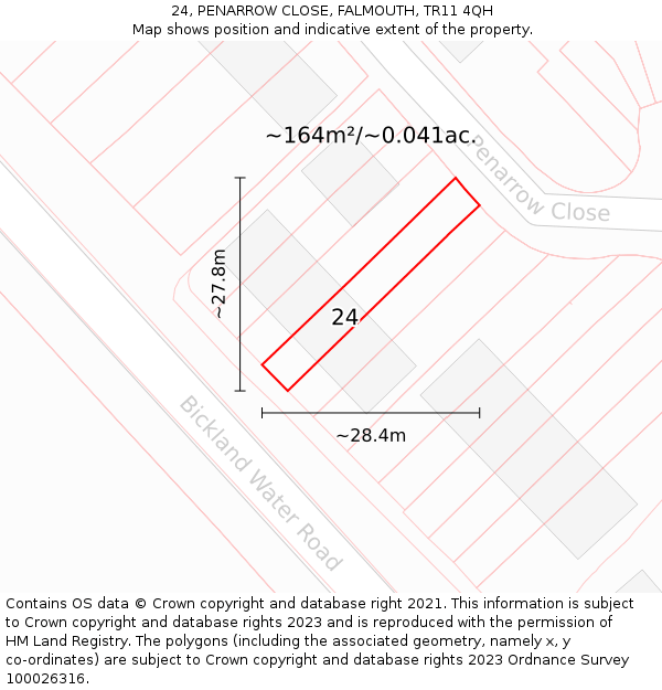 24, PENARROW CLOSE, FALMOUTH, TR11 4QH: Plot and title map