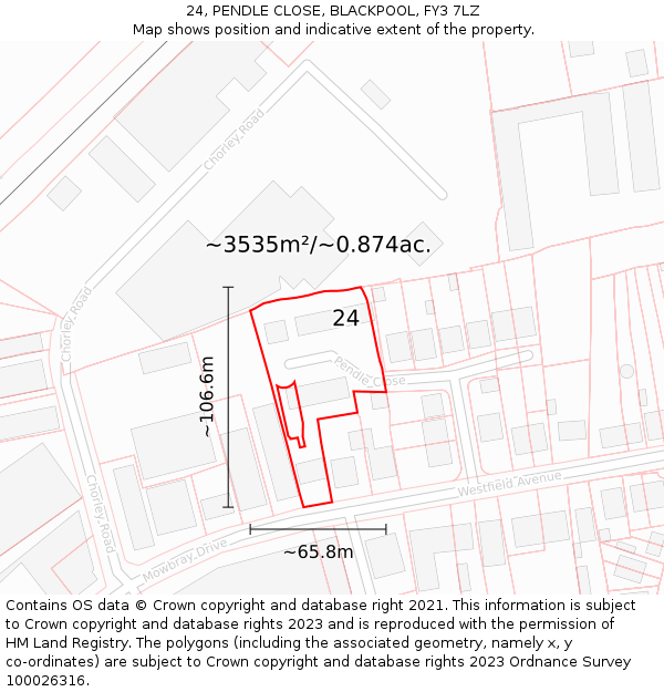 24, PENDLE CLOSE, BLACKPOOL, FY3 7LZ: Plot and title map