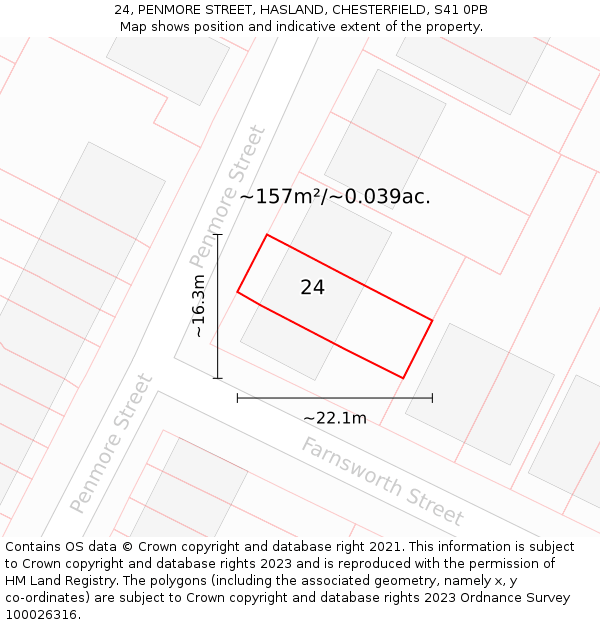 24, PENMORE STREET, HASLAND, CHESTERFIELD, S41 0PB: Plot and title map