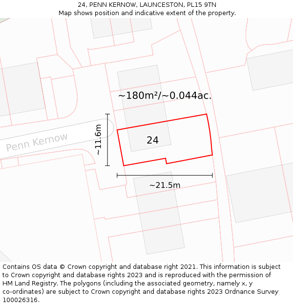 24, PENN KERNOW, LAUNCESTON, PL15 9TN: Plot and title map