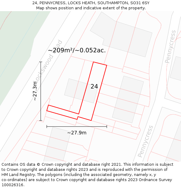 24, PENNYCRESS, LOCKS HEATH, SOUTHAMPTON, SO31 6SY: Plot and title map