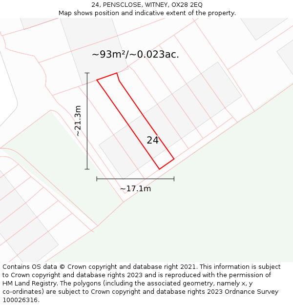 24, PENSCLOSE, WITNEY, OX28 2EQ: Plot and title map