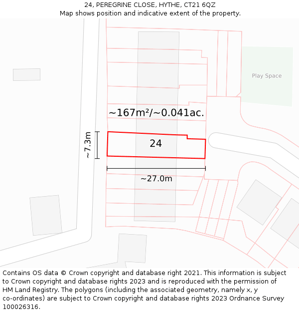 24, PEREGRINE CLOSE, HYTHE, CT21 6QZ: Plot and title map
