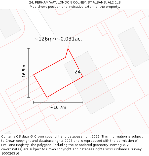 24, PERHAM WAY, LONDON COLNEY, ST ALBANS, AL2 1LB: Plot and title map