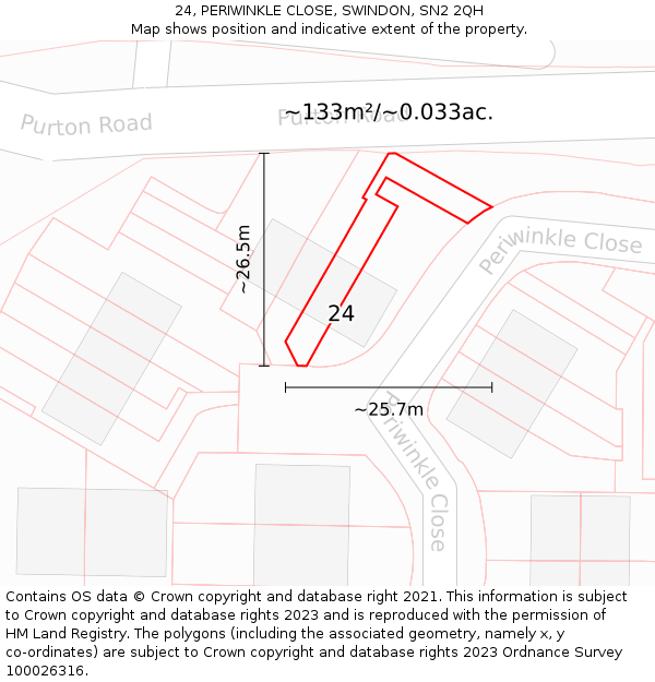 24, PERIWINKLE CLOSE, SWINDON, SN2 2QH: Plot and title map