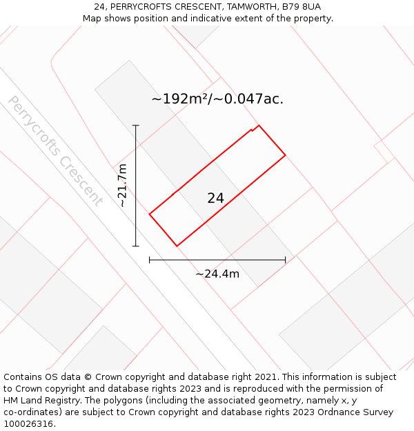 24, PERRYCROFTS CRESCENT, TAMWORTH, B79 8UA: Plot and title map