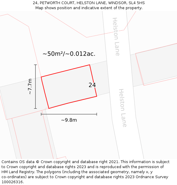 24, PETWORTH COURT, HELSTON LANE, WINDSOR, SL4 5HS: Plot and title map