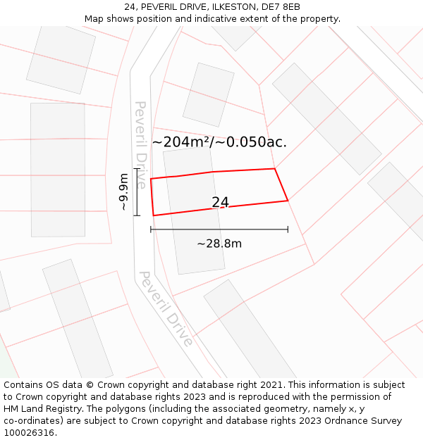 24, PEVERIL DRIVE, ILKESTON, DE7 8EB: Plot and title map