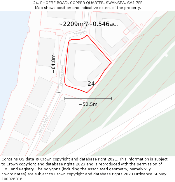 24, PHOEBE ROAD, COPPER QUARTER, SWANSEA, SA1 7FF: Plot and title map