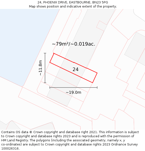 24, PHOENIX DRIVE, EASTBOURNE, BN23 5PG: Plot and title map