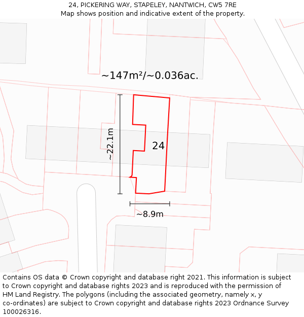 24, PICKERING WAY, STAPELEY, NANTWICH, CW5 7RE: Plot and title map