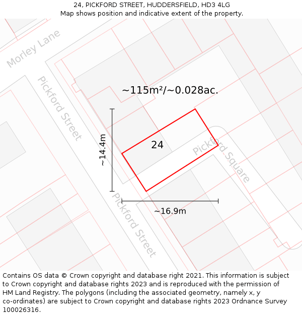 24, PICKFORD STREET, HUDDERSFIELD, HD3 4LG: Plot and title map