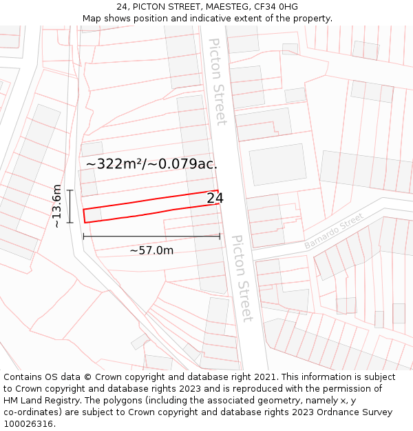 24, PICTON STREET, MAESTEG, CF34 0HG: Plot and title map