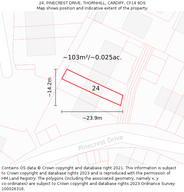 24, PINECREST DRIVE, THORNHILL, CARDIFF, CF14 9DS: Plot and title map