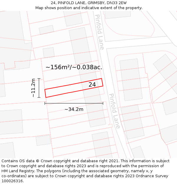 24, PINFOLD LANE, GRIMSBY, DN33 2EW: Plot and title map