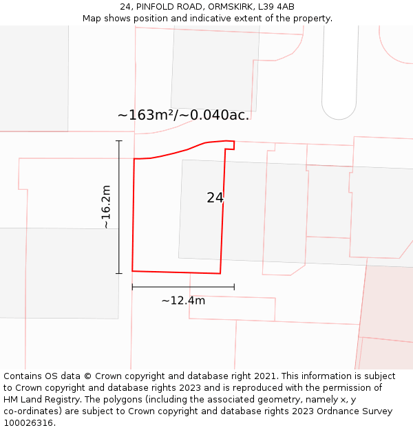 24, PINFOLD ROAD, ORMSKIRK, L39 4AB: Plot and title map