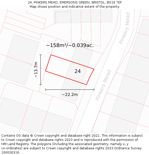 24, PINKERS MEAD, EMERSONS GREEN, BRISTOL, BS16 7EF: Plot and title map