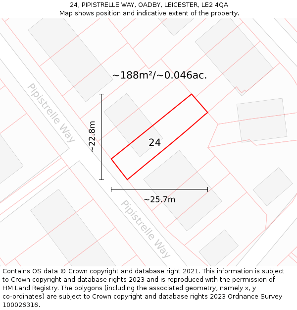 24, PIPISTRELLE WAY, OADBY, LEICESTER, LE2 4QA: Plot and title map