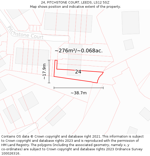 24, PITCHSTONE COURT, LEEDS, LS12 5SZ: Plot and title map
