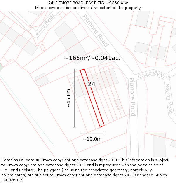 24, PITMORE ROAD, EASTLEIGH, SO50 4LW: Plot and title map