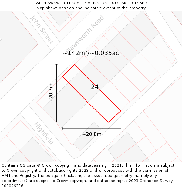 24, PLAWSWORTH ROAD, SACRISTON, DURHAM, DH7 6PB: Plot and title map