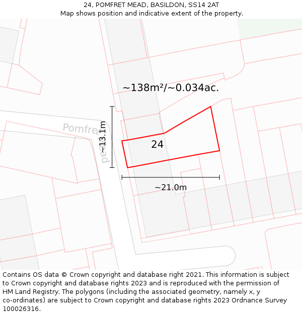 24, POMFRET MEAD, BASILDON, SS14 2AT: Plot and title map