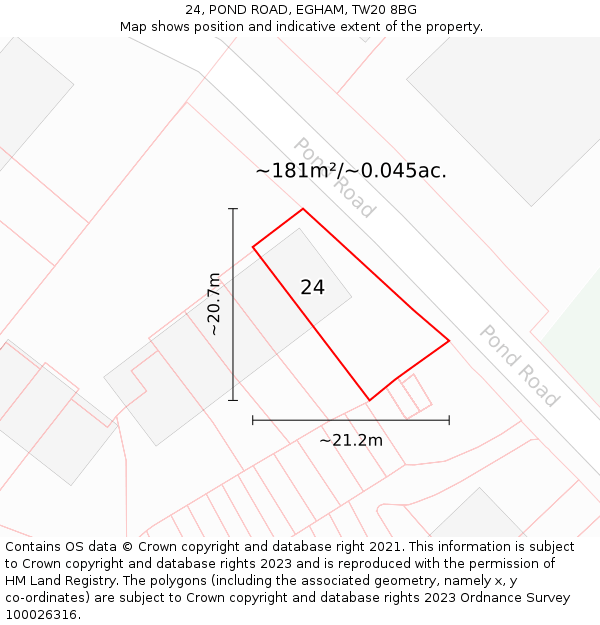 24, POND ROAD, EGHAM, TW20 8BG: Plot and title map