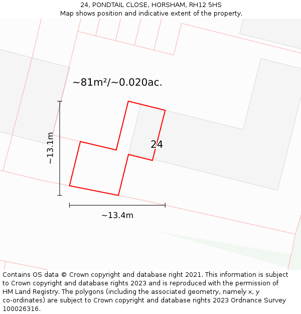 24, PONDTAIL CLOSE, HORSHAM, RH12 5HS: Plot and title map