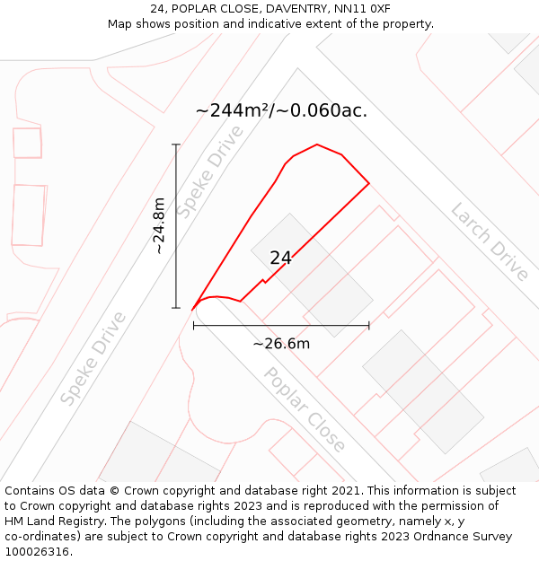 24, POPLAR CLOSE, DAVENTRY, NN11 0XF: Plot and title map